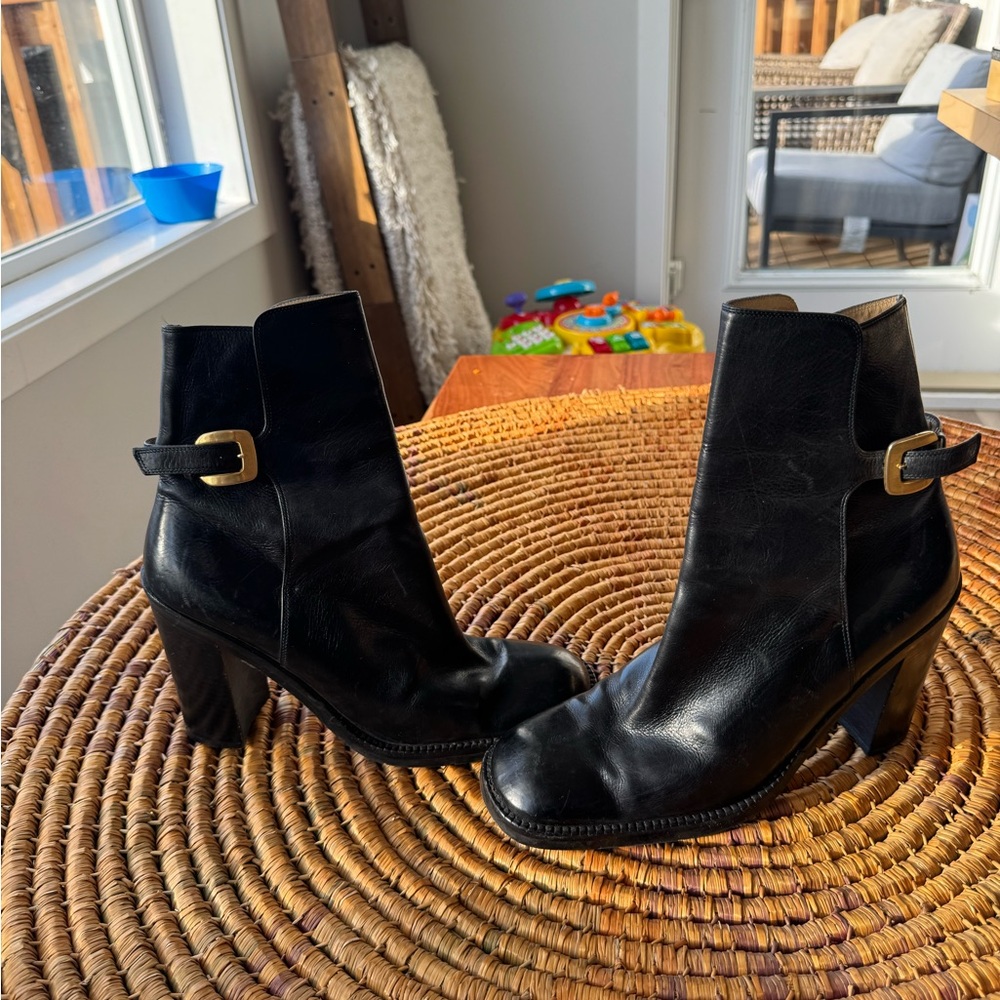 Pollini made in Italy Black Heeled Boots with Chunky Block Heel